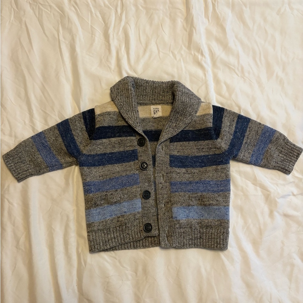 GAP Kids Striped Cardigan in Gray and Blue